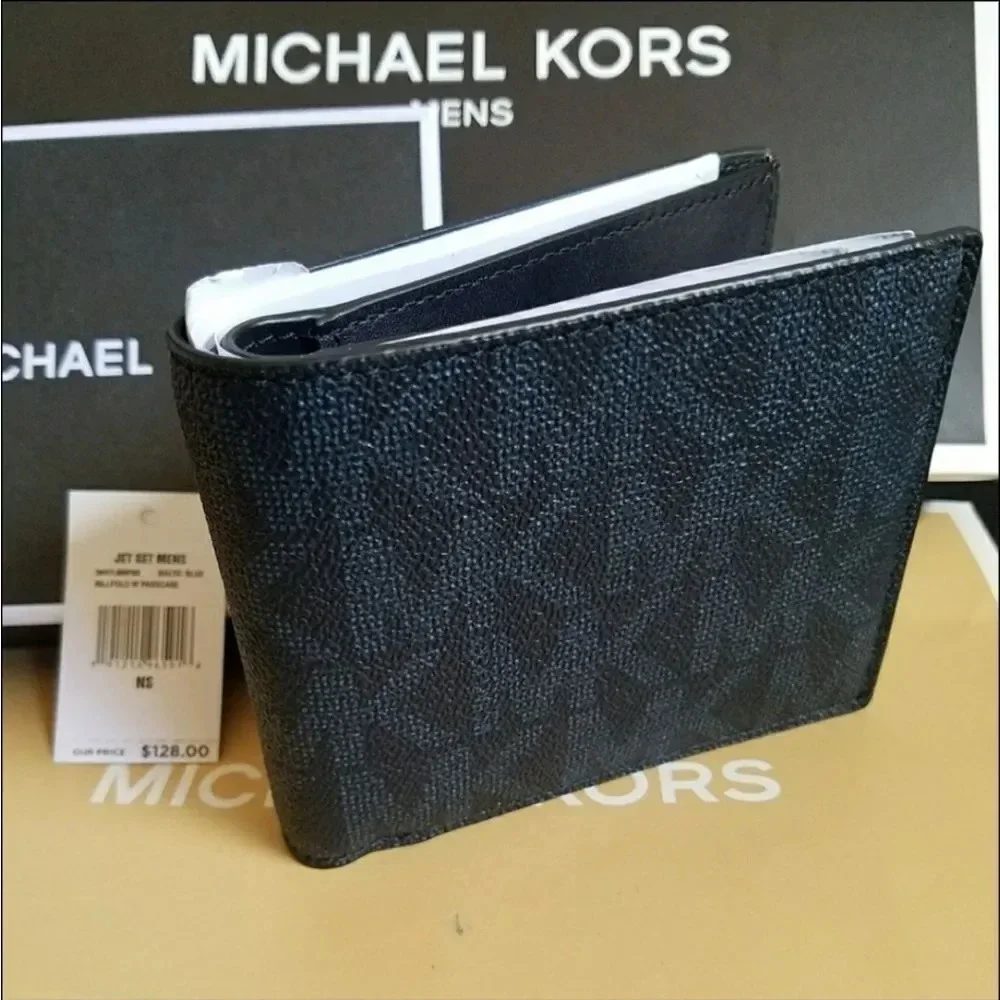 🎄🎁ALERT Michael Kors Men's Black Jet Set Signature Andy Billfold Pocket